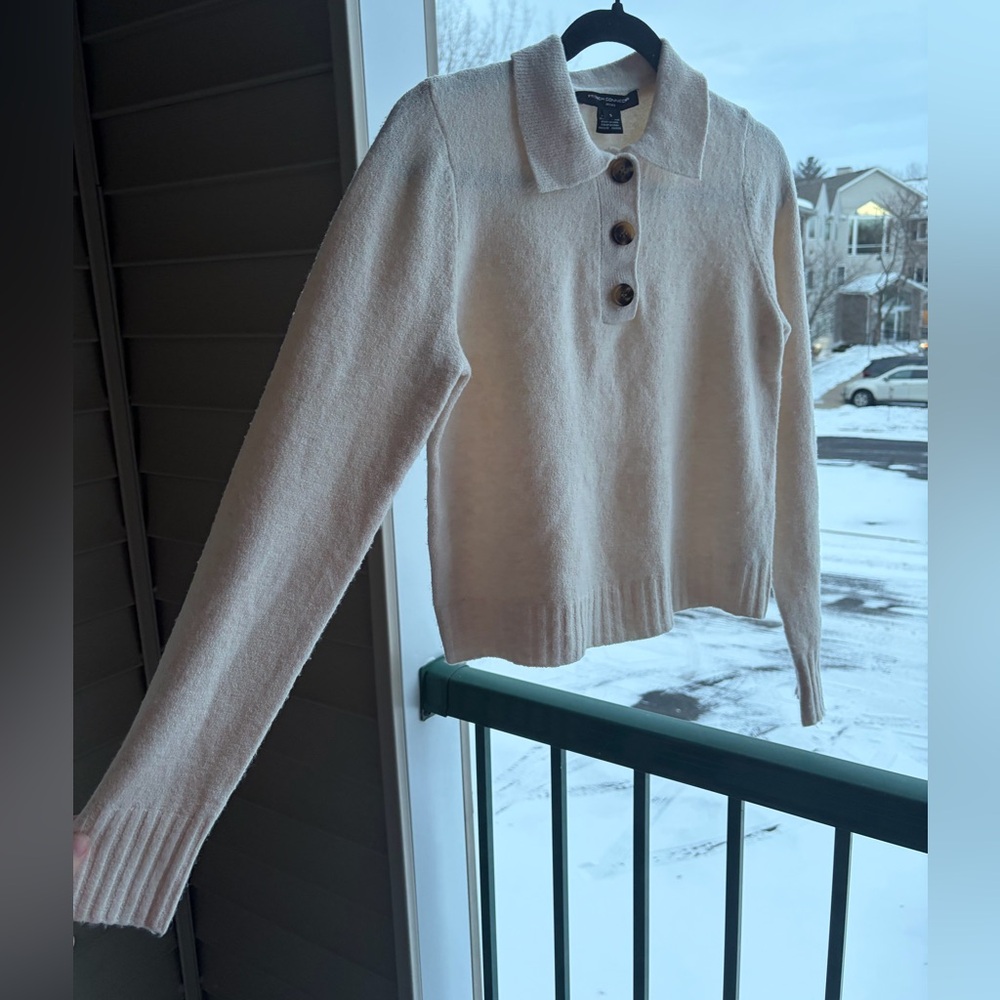 🆕 French Connection Cream Knit Polo Sweater Button Front Soft Stretchy Size S - Picture 5 of 15